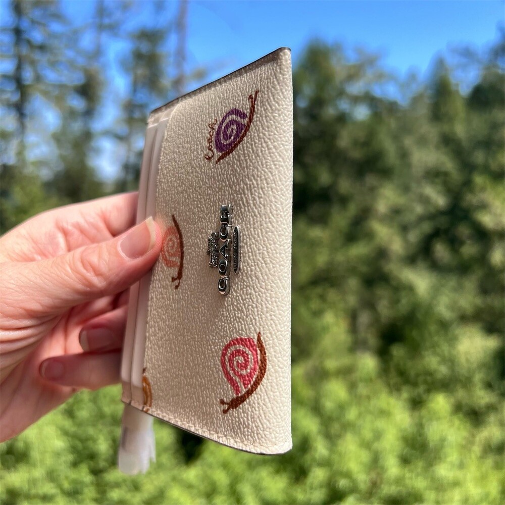 COACH Mini Skinny Card Case Id Case Keychain Wallet Snail Print Silver Hardware - Picture 7 of 10